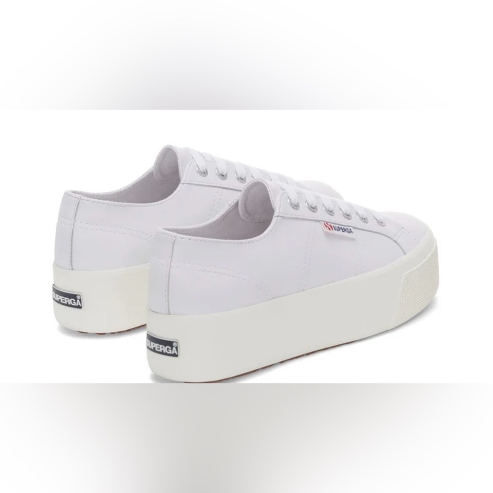 Superga 2790 NAPPA Wedge Sneaker White Leather Silver Size 10 Excellent - Picture 2 of 5
